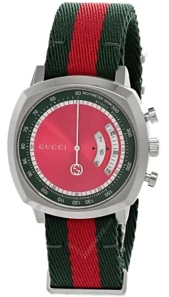 GUCCI Grip 40MM SS Red/Green Dial Fabric Strap Men's Watch YA157304