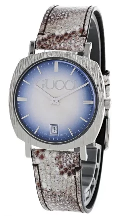 GUCCI Light 35MM SS Blue/Silver Dial Leather Unisex Watch YA152401