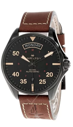 HAMILTON Khaki Pilot 42MM AUTO Black Dial Leather Men's Watch H64605531
