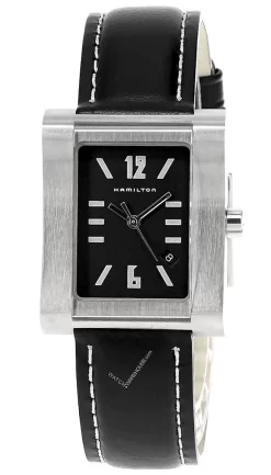HAMILTON Square Black Dial Leather 28 X 34MM Quartz Vintage Watch H000032L