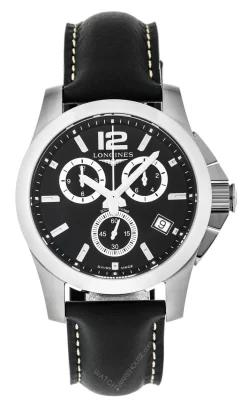 LONGINES Conquest 41MM CHRONO SS Black Leather Watch L36604563
