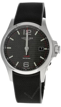 LONGINES Conquest 43MM Quartz Black Rubber Men's Watch L3.726.4.66.9