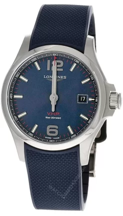LONGINES Conquest 43MM Quartz Blue Rubber Men's Watch L3.726.4.96.9