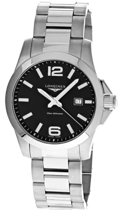 LONGINES Conquest 43MM Quartz SS Black Dial Men's Watch L3.760.4.56.6