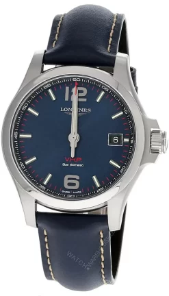 LONGINES Conquest V.H.P 41MM Blue Leather Men's Watch L3.716.4.96.0