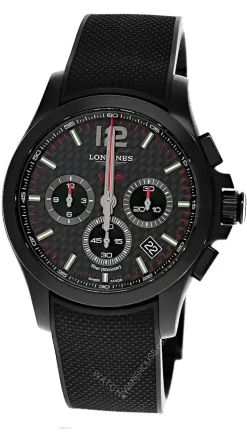 LONGINES Conquest V.H.P 42MM Quartz Carbon Fiber Dial Rubber Men's Watch L3.717.2.66.9