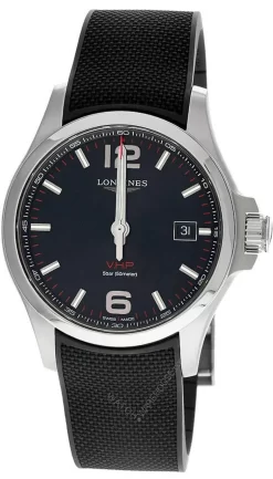 LONGINES Conquest V.H.P. 43MM SS Black Rubber Men's Watch L3.726.4.56.9
