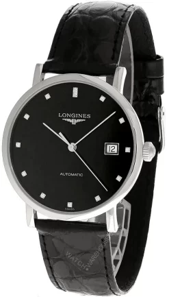 LONGINES Elegant AUTO 37MM Black Dial Leather Men's Watch L4.810.4.57.2
