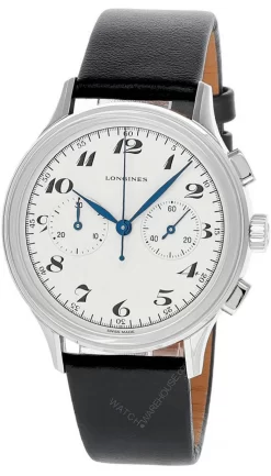 LONGINES Heritage CHRONO AUTO 40MM Silver Dial Leather Men's Watch L2.827.4.73.0