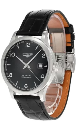 LONGINES Record 40MM AUTO Black Dial Leather Men's Watch L2.821.4.56.2