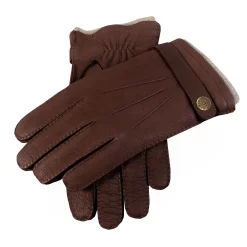 Men's Handsewn Three-Point Cashmere-Lined Deerskin Leather Gloves With Cashmere Cuffs -Fashion Accessories Shop mens deerskin cashmere lined leather gloves Bark