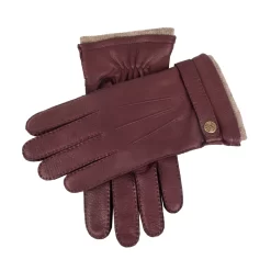 Men's Handsewn Three-Point Cashmere-Lined Deerskin Leather Gloves With Cashmere Cuffs -Fashion Accessories Shop mens deerskin cashmere lined leather gloves Claret