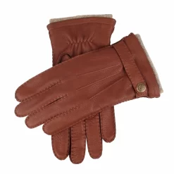 Men's Handsewn Three-Point Cashmere-Lined Deerskin Leather Gloves With Cashmere Cuffs -Fashion Accessories Shop mens deerskin cashmere lined leather gloves Havana