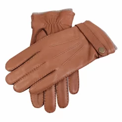 Men's Handsewn Three-Point Cashmere-Lined Deerskin Leather Gloves With Cashmere Cuffs -Fashion Accessories Shop mens deerskin cashmere lined leather gloves Tobacco