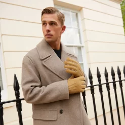 Men’s Handsewn Three-Point Lambskin Gloves -Fashion Accessories Shop mens handsewn lambskin gloves camel 2