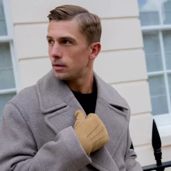 Men’s Handsewn Three-Point Lambskin Gloves -Fashion Accessories Shop mens handsewn lambskin gloves camel 3