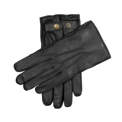 Men's Three-Point Cashmere-Lined Deerskin Leather Gloves With Contrast Side Walls