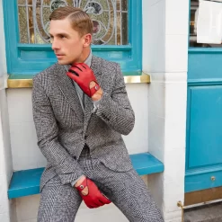 Men's Heritage Two-Colour Leather Driving Gloves -Fashion Accessories Shop mens leather driving gloves berry black 1