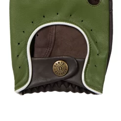 Men’s Touchscreen Three-Colour Leather Driving Gloves -Fashion Accessories Shop mens leather touchscreen three colour gloves green brown white back cuff