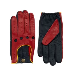 Men’s Touchscreen Three-Colour Leather Driving Gloves -Fashion Accessories Shop mens leather touchscreen three colour gloves red navy yellow
