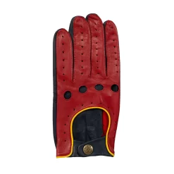 Men’s Touchscreen Three-Colour Leather Driving Gloves -Fashion Accessories Shop mens leather touchscreen three colour gloves red navy yellow back