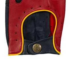 Men’s Touchscreen Three-Colour Leather Driving Gloves -Fashion Accessories Shop mens leather touchscreen three colour gloves red navy yellow back cuff