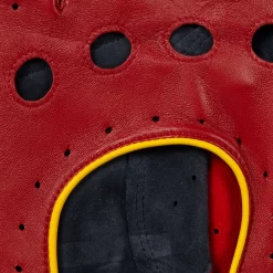 Men’s Touchscreen Three-Colour Leather Driving Gloves -Fashion Accessories Shop mens leather touchscreen three colour gloves red navy yellow knuckles