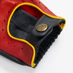 Men’s Touchscreen Three-Colour Leather Driving Gloves -Fashion Accessories Shop mens leather touchscreen three colour gloves red navy yellow open cuff