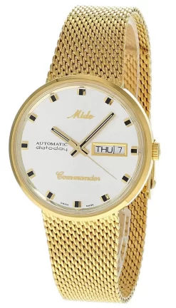 MIDO Commander 37MM SS Silver Dial Gold Mesh Men's Watch M8429.3.21.13