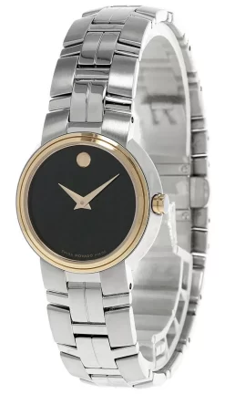 Fashion Accessories Shop 32 MOVADO Artiko 28MM Black Museum Dial Two-Tone Women's Watch 0605594