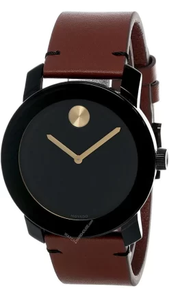MOVADO Bold 42MM Black Museum Dial Brown Leather Men's Watch 3600305