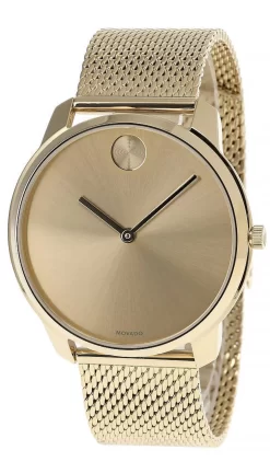 MOVADO Bold 42MM Quartz SS Gold Dial Mesh Bracelet Men's Watch 3600588