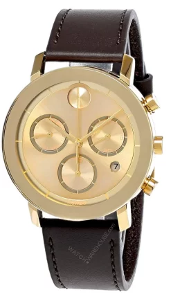 MOVADO Bold Evolution 42MM Gold Dial Brown LTHR Men's Watch 3600757