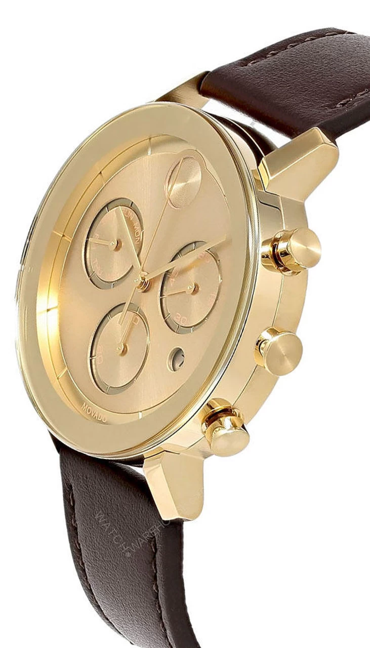 MOVADO Bold Evolution 42MM Gold Dial Brown LTHR Men's Watch 3600757 2 MOVADO Bold Evolution 42MM Gold Dial Brown LTHR Men's Watch 3600757 - Image 2
