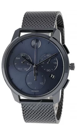 MOVADO Bold Thin 42MM Chronograph SS Blue Dial Mesh Men's Watch 3600633