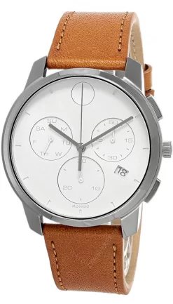 MOVADO Bold Thin 42MM Quartz White Dial Brown LTHR Men's Watch 3600631