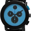 MOVADO BOLD TR90 43.5MM SS Blue Dial Black Leather Men's Watch 3600764