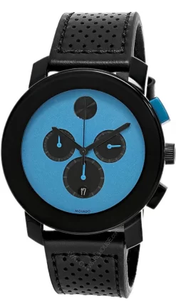 MOVADO BOLD TR90 43.5MM SS Blue Dial Black Leather Men's Watch 3600764
