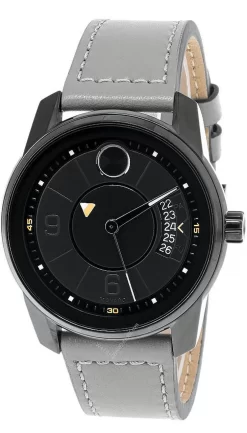 MOVADO Bold Verso 42MM Black-Ion Plated SS Gray LTHR Men's Watch 3600695