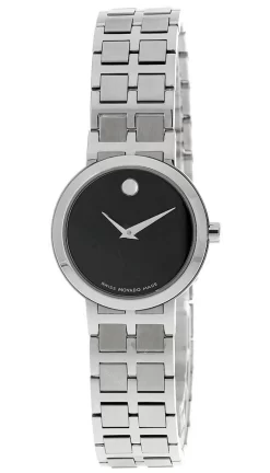 MOVADO Museum 25MM QTZ Stainless Steel Black Dial Women's Watch 0605743