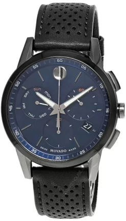 MOVADO Museum 43MM SS Blue Dial Black Leather Men's Watch 0607475