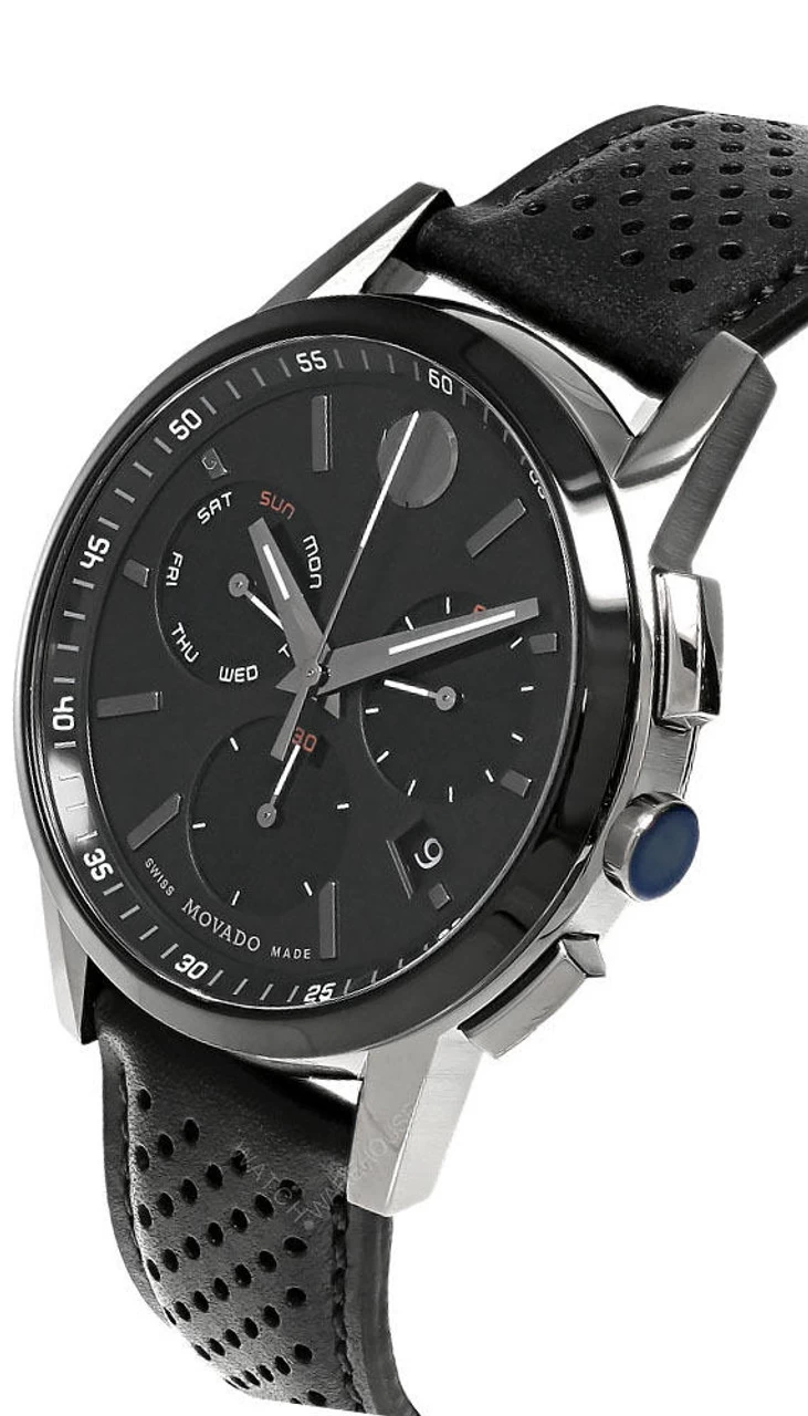 MOVADO Museum Sport 43MM CHRONO SS Blue Dial Leather Men's Watch 0607560 2 MOVADO Museum Sport 43MM CHRONO SS Blue Dial Leather Men's Watch 0607560 - Image 2