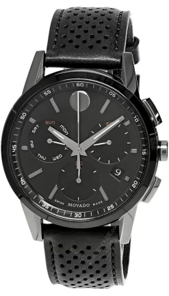 MOVADO Museum Sport 43MM CHRONO SS Blue Dial Leather Men's Watch 0607560