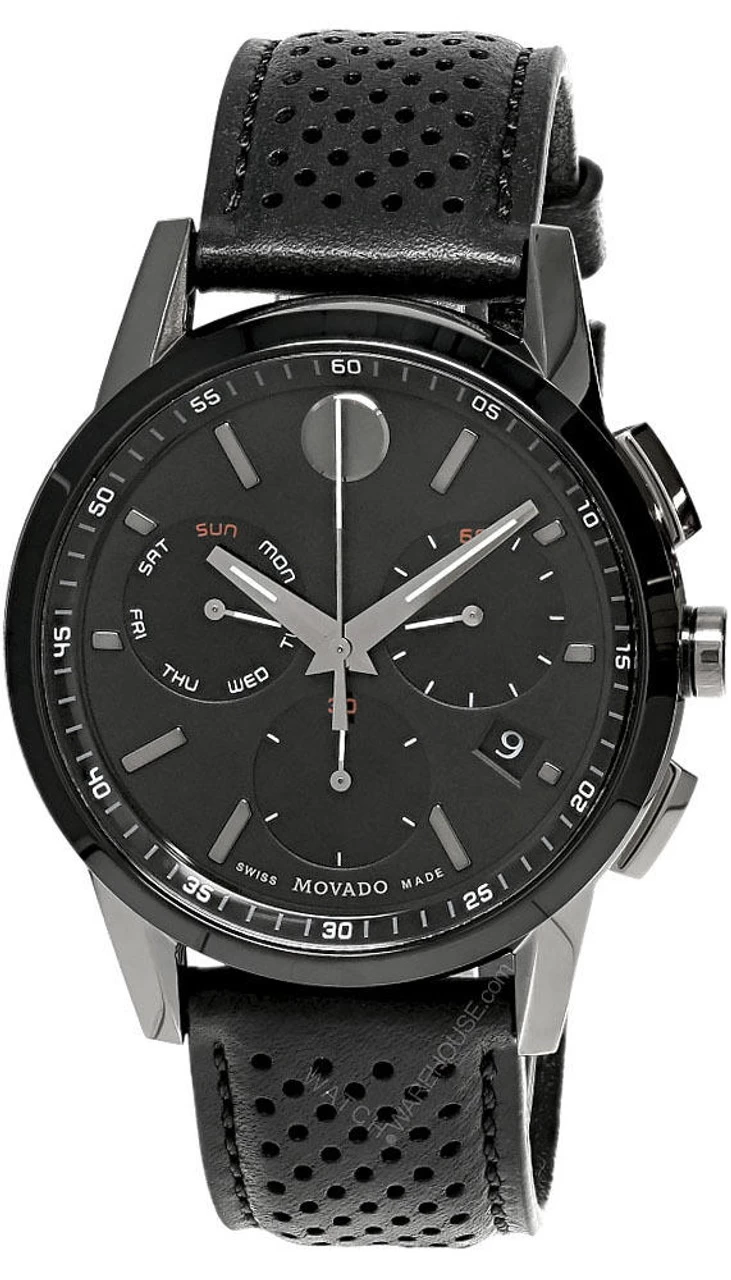 MOVADO Museum Sport 43MM CHRONO SS Blue Dial Leather Men's Watch 0607560 1 MOVADO Museum Sport 43MM CHRONO SS Blue Dial Leather Men's Watch 0607560