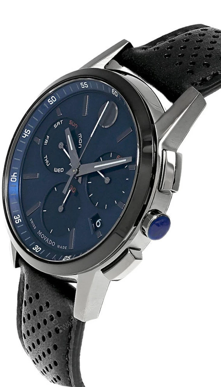 MOVADO Museum Sport 43MM CHRONO SS Blue Dial Leather Men's Watch 0607561 2 MOVADO Museum Sport 43MM CHRONO SS Blue Dial Leather Men's Watch 0607561 - Image 2
