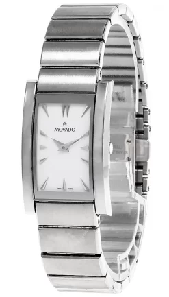 MOVADO Quartz S-Steel White Rectangular Dial Women's Watch 0605561
