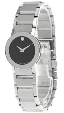 MOVADO Sapphire 25MM Quartz SS Black Dial Women's Watch 0605064