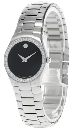 MOVADO Strato 26MM Black Dial Diamond Bezel Women's Watch 0605611