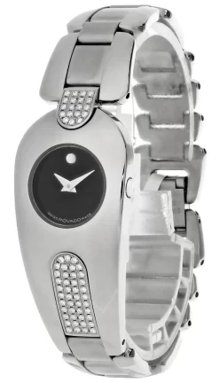 MOVADO Timema S-Steel Black Dial Diamond Band Women's Watch 0605447