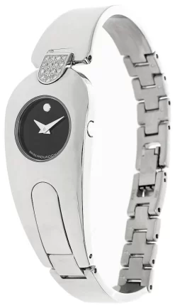 MOVADO Timema SS Black Dial Diamond Set Bangle Women's Watch 0605444